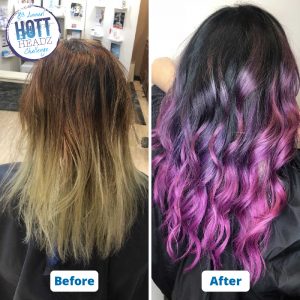 Before and after purple hair