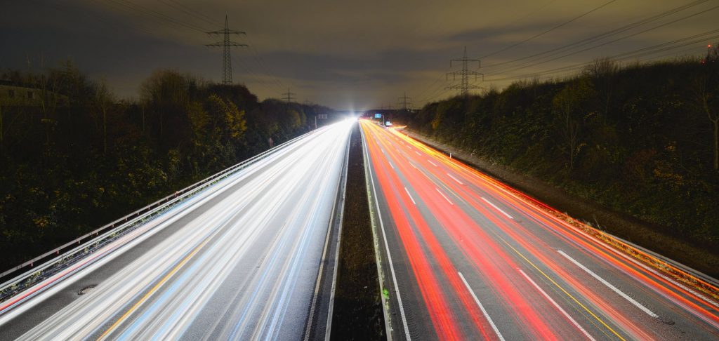 Car lights on a highway
