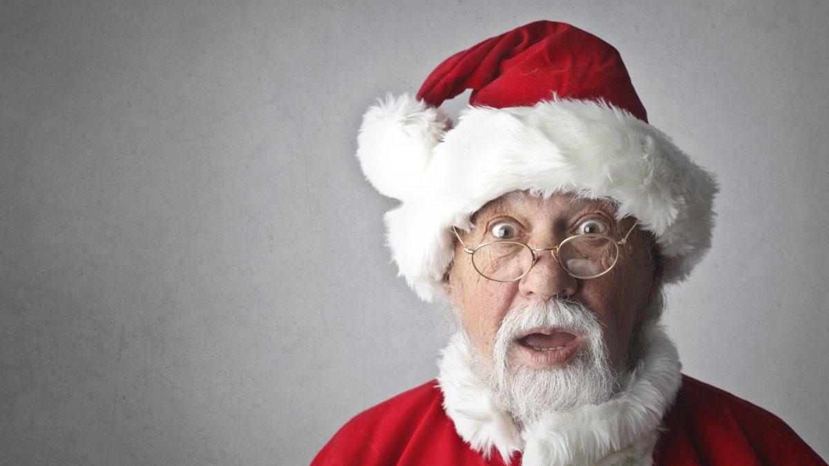 Santa with shocked look on face