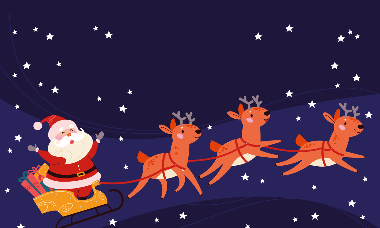 cartoon santa with reindeer