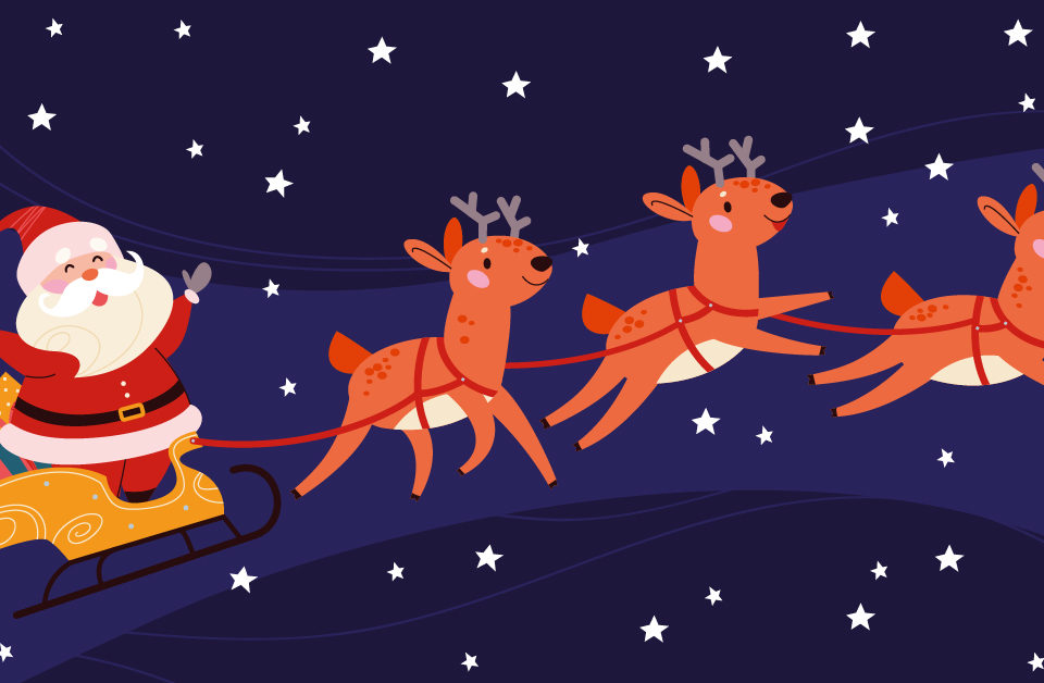 cartoon santa with reindeer